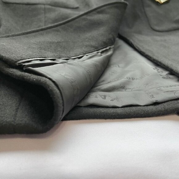 NWT KARL LAGERFELD WOMEN'S BLACK WOOL BLEND GOLDEN CHAIN TRENCH COAT- XL - Picture 13 of 16